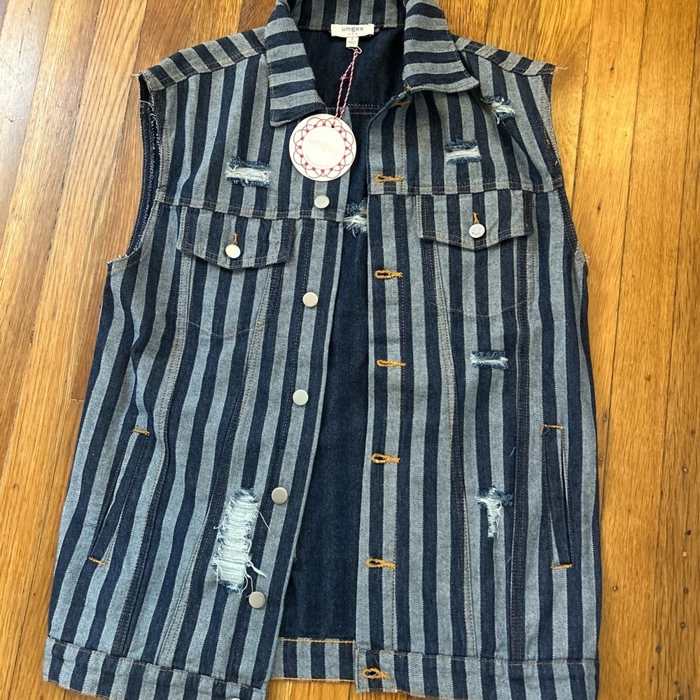Umgee Dark Blue Striped Denim Vest